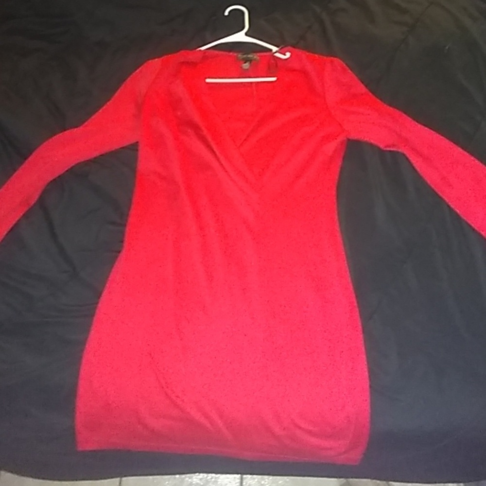 ❤️ Forever 21+ Plus Red V Neck Long Sleeve Dress